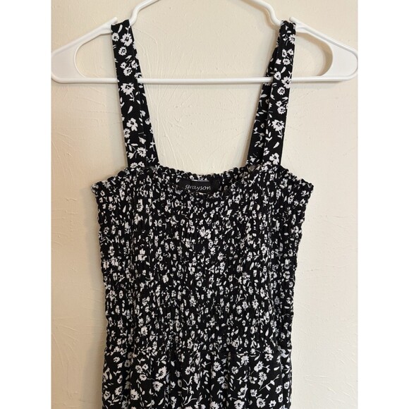 Grayson Jumpsuit Small Black White Floral Flowers Sleeveless Ruched Boho Hippie - Picture 3 of 8
